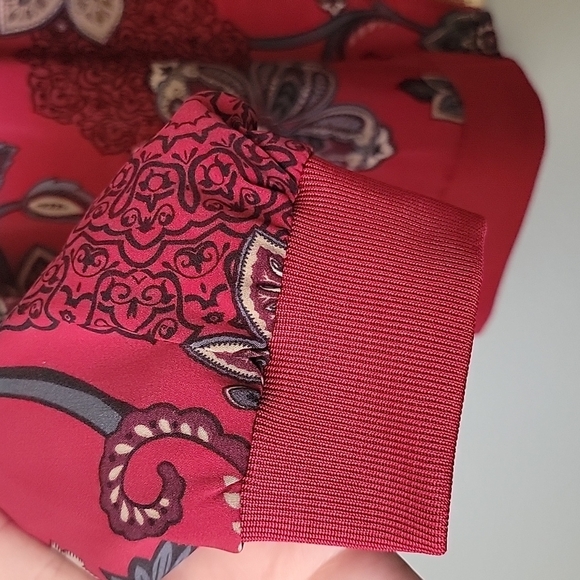 Susan Graver Tomato Girl Boho large red paisley floral bomber jacket - Picture 7 of 10